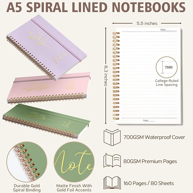 58PCS Aesthetic School Supplies, Cute College Ruled A5 Spiral Notebook Stationary Set Back to School Supplies Bible Study Kit Office College Essentials with Pastel Highlighters for Women Student Girls