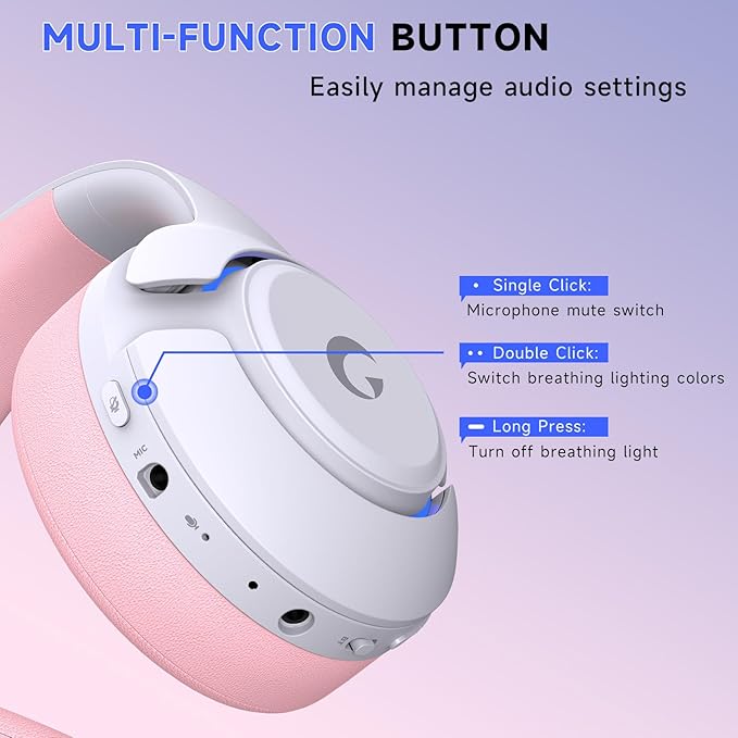 Gtheos Wireless Gaming Headset for ps5, ps4, Elden Ring, PC, Mac, Switch, Bluetooth 5.3 Gaming Headphones with Noise Canceling Microphone, 45H Battery, RGB Light, Pink