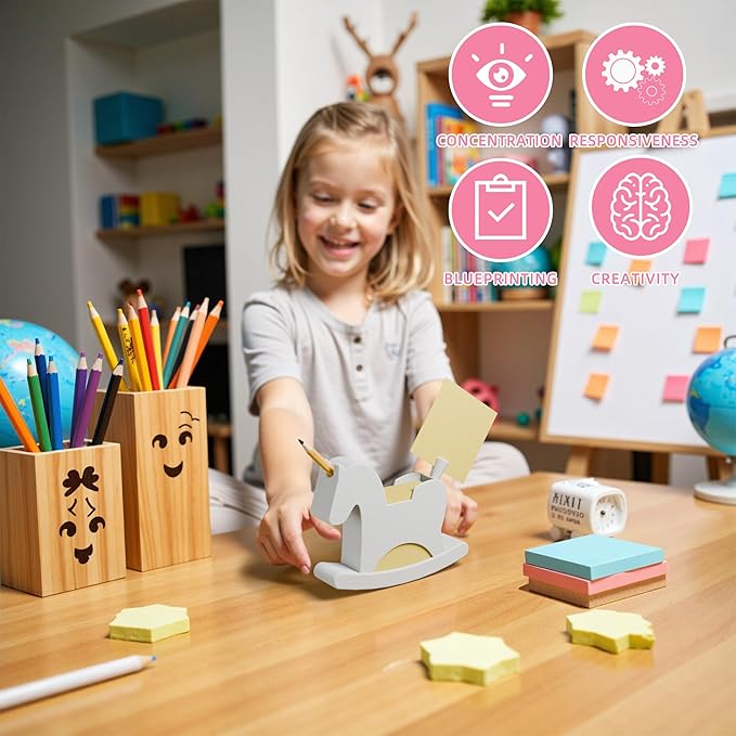 Li&Zhao Horse Sticky Note Holder - Cute Post It Note Dispenser Memo Dispenser Pen Holder Sticky Note Dispenser Post It Note Holder Notepad Holder for Desk School Office(Gray)