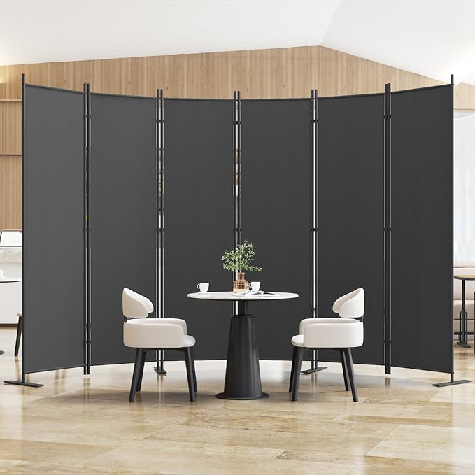 Helios&Hestia 6-Panel 6 ft Tall Indoor Folding Room Divider, Portable Privacy Screen, Freestanding Partition Separator, Temporary Wall Separation for Bedroom, Office, 120" W X 71" H, Dark Grey