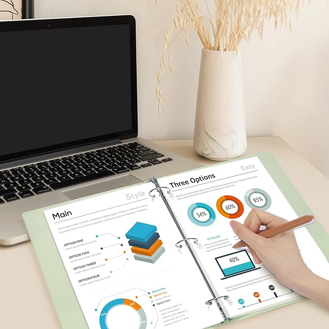 SUNEE 3 Ring Binder 1 Inch 4 Pack, Clear View Binder Three Ring PVC-Free (Fit 8.5x11 Inches) for School or Office Supplies, Neutral Aesthetic