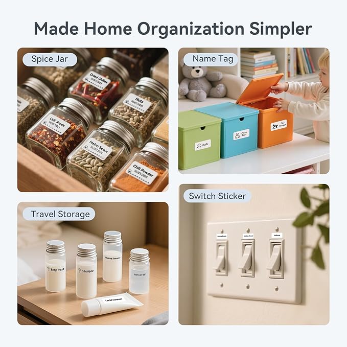 NIIMBOT D110 Upgraded Version Mini Label Maker Machine with Tape, Portable Bluetooth Thermal Printer, Sticker Labeler with Multiple Templates for Office Organization Home Kitchen School, White