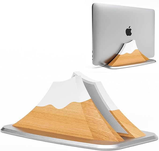 Vertical Laptop Stand - Snow Peak-Shaped Wooden Holder Dock Compatible with MacBook, Surface, Chromebook, Dell & More - Space-Saving Design for All Laptops