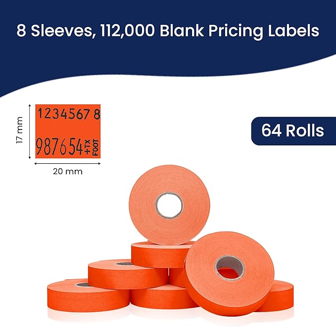 Perco Red Pricing Labels for Monarch 1136 Price Gun - Case of 8 Sleeves, 112,000 Pricemarking Labels Value Pack - with Bonus Ink Rolls Included