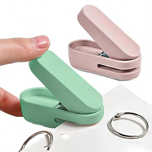 Magnoloran 2 Pack Single Hole Punch, 1/4 inch Mini Small Hole Puncher Heavy Duty Paper Hole Puncher Small Hole Punch One Hole Puncher for Crafts Paper Cards Tags Scrapbook-Pink&Green