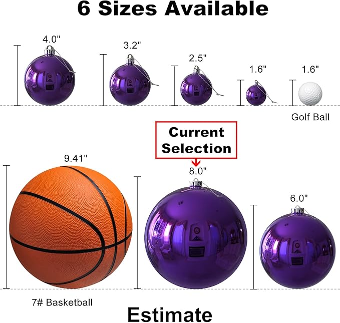 Purple 8.0" Extra Large Christmas Ornaments - Christmas Tree Decoration Balls Shatterproof Hanging Shiny Balls for Birthday Holiday Wedding Decorations Set of 2pcs