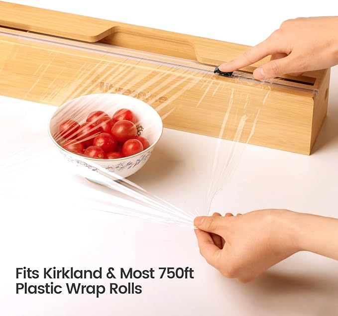 15 Inch Parchment Paper Dispenser with Cutter for Costco-Sized Roll, Bamboo Kitchen Drawer Organizer for Foil & Wax Paper, Wall-Mounted Large Food Wrap Holder
