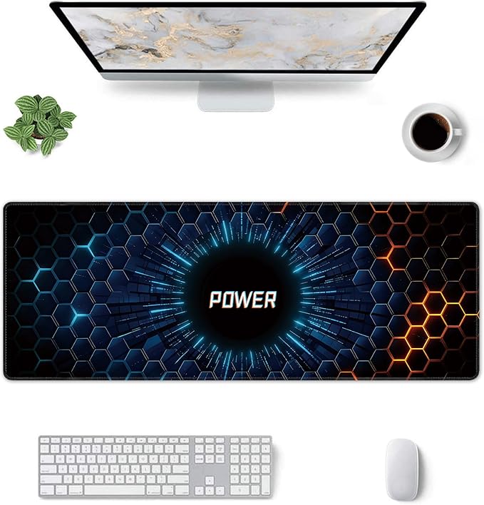 Hexagon Honeycomb Large Mouse Pad, Gaming Desk Mat, XL Extended Keyboard Desk Pad, 31.5"x11.8" Non-Slip Rubber Base Big Mousepad with Stitched Edges for Home and Office