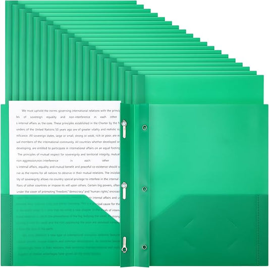 Patelai 48 Pcs Plastic Folders with 2 Pockets and 3 Prongs Home Folders with Card Slot Letter Size Heavy Duty Report Covers for Back to School(Green,Classic)