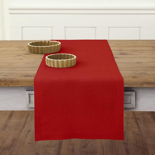 Solino Home Linen Red Table Runner 60 Inches - 100% Pure Linen Small Table Runner 14 x 60 Inch Ideal for Dresser and Coffee Tables - Fete - Christmas, Holiday, Winter