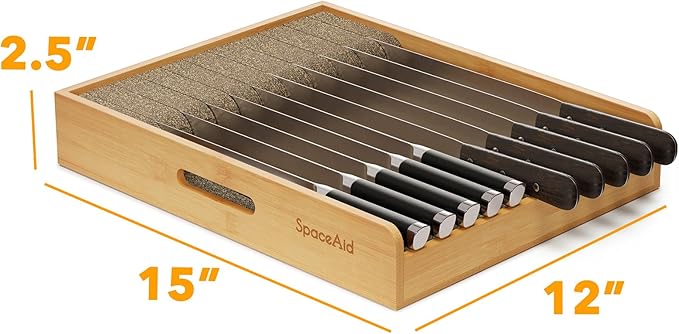 SpaceAid Large Knife Drawer Organizer Bamboo Insert Dock, Kitchen Steak Knives Holder Organizers Block for Drawer in Storage Organization (Large)