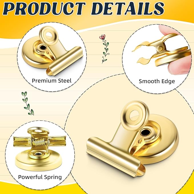 Grtard 48pack Magnetic Clips Heavy Duty, Magnet Clips for Fridge, Refrigerator Magnets, Scratch Free Magnets with Clip, Strong Magnetic Clip for Refrigerator, Whiteboard, Locker, Cruise Cabins (Gold)