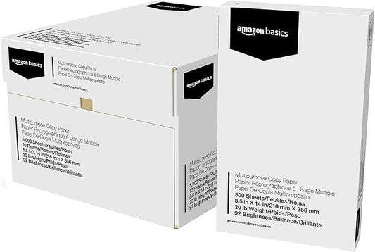 Amazon Basics Multipurpose Copy Printer Paper, 20 lb, 8.5 x 14 Inches, 10 Reams (5,000 Sheets), 92 Bright, White