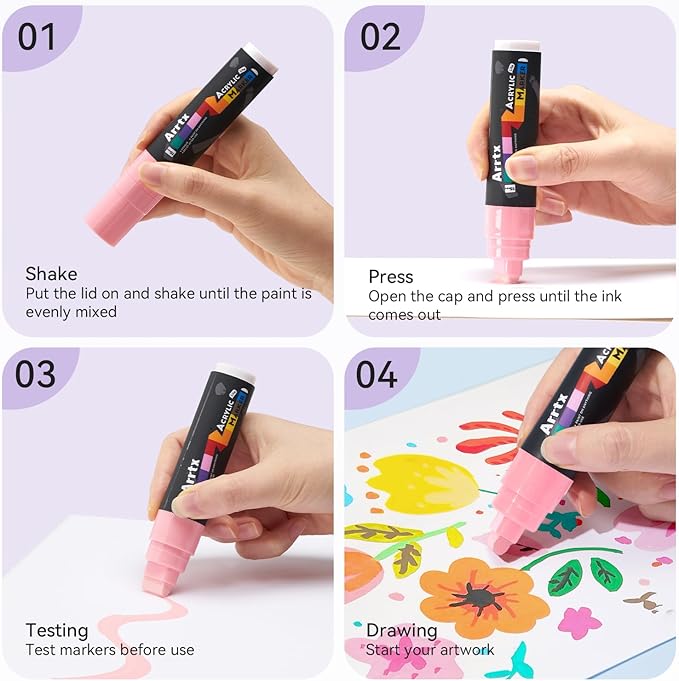 Arrtx 30 Color Acrylic Jumbo Markers 15mm Jumbo Felt Tip, Acrylic Paint Pens for Rock Painting, Stone, Glass, Easter Egg, Wood and Fabric Painting-Acrylic Markers DIY Crafts Making Art Supplies