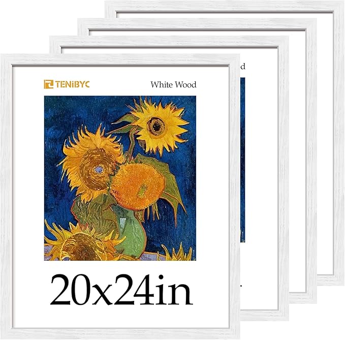 20x24 Picture Frame 4 Pack - White Solid Wood Poster Photo Frame - Woodgrain Series - Room, Office, Gallery, Studio Display - Wall Hanging