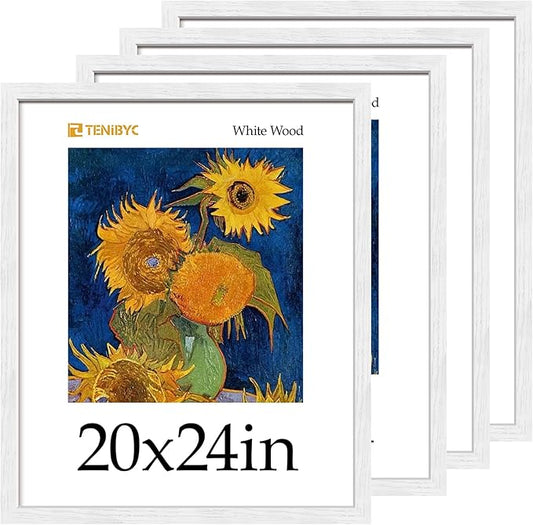 20x24 Picture Frame 4 Pack - White Solid Wood Poster Photo Frame - Woodgrain Series - Room, Office, Gallery, Studio Display - Wall Hanging