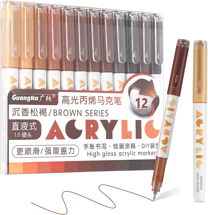 kander Direct High Gloss Acrylic Marker, 12 Colors Acrylic Paint Pens with Bullet Tip, Nicety Fine Tip Gel Pens for Teenagers, Multi-Purpose Art Supplies for Rock Painting, Crafts, DIY