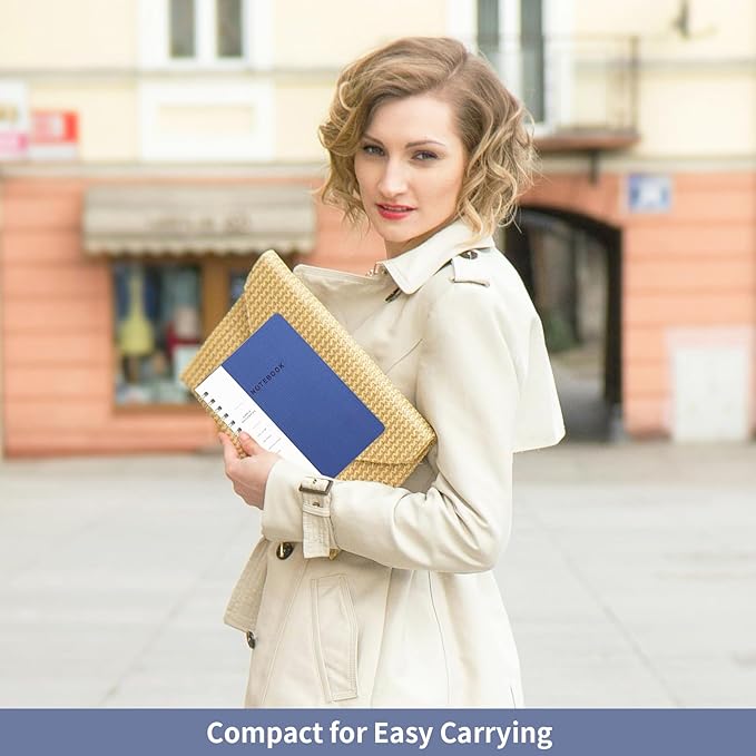 Spiral Notebook - Lined 160 Pages Journal with Back Pockets for College Journal, Twin-Wire Binding Notebook Perfect for Office & Home School Supplies, LightYellow Reefblue Navy Blue