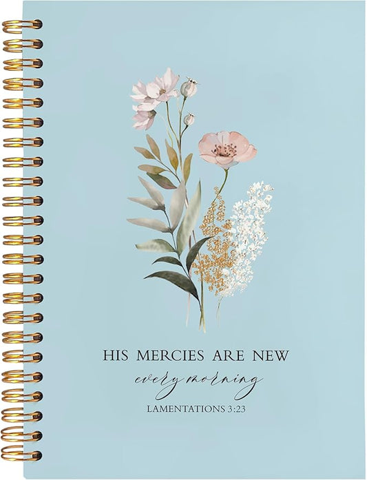 BearCake Blue Bible Christian Journals Floral Notebooks for Women Note Taking,Prayer Journal for Women, His Mercies are New Every Morning,Bible Study Journal for Women 5.5x8.3