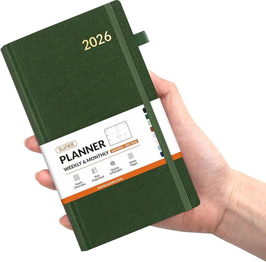 SUNEE 2026 Pocket Weekly Planner for Purse 3.5" x 6" - 12 Month (January 2026 - December 2026), Small Size Planner, Hardcover, Note, Deep Green