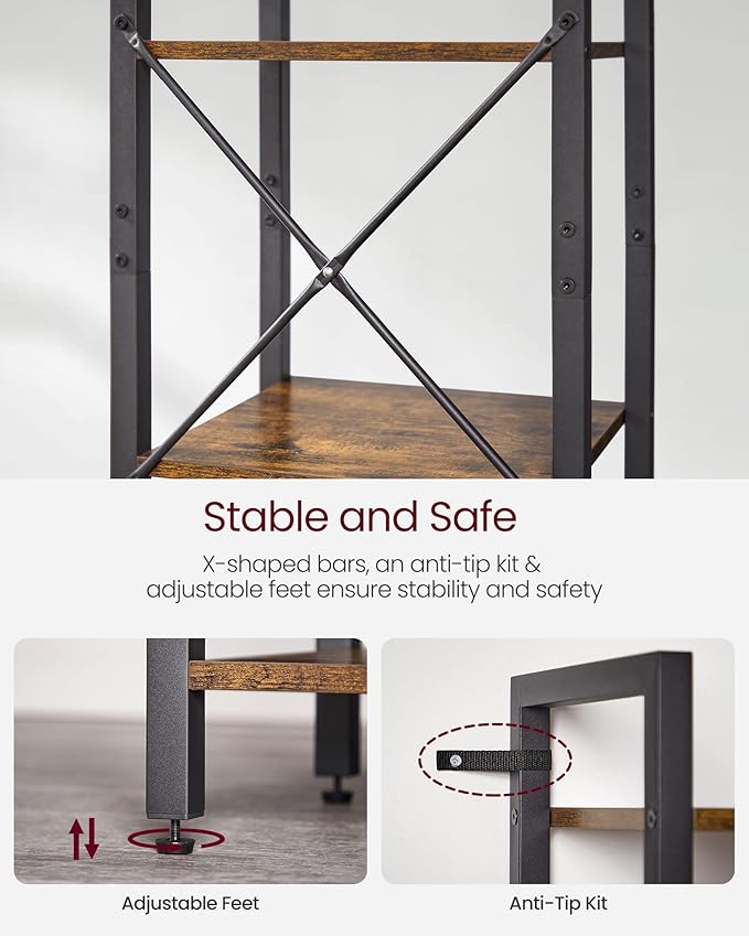 VASAGLE 6-Tier Bookshelf, Bookcase with Steel Frame, Book Shelf for Living Room, Home Office, Study, 11.8 x 15.7 x 73.2 Inches, Industrial Style, Rustic Brown and Ink Black ULLS101B01