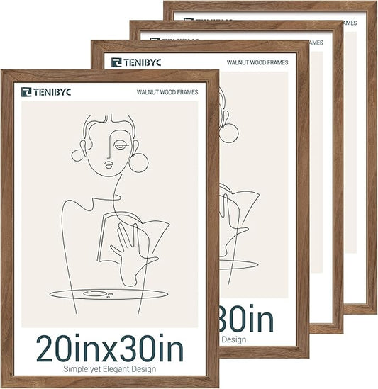20x30 Poster Frame 4 Pack - Walnut, Brown Wood Picture Frame, Dissplay Photos, Posters and Puzzles, Horizontal or Vertical Wall Hanging