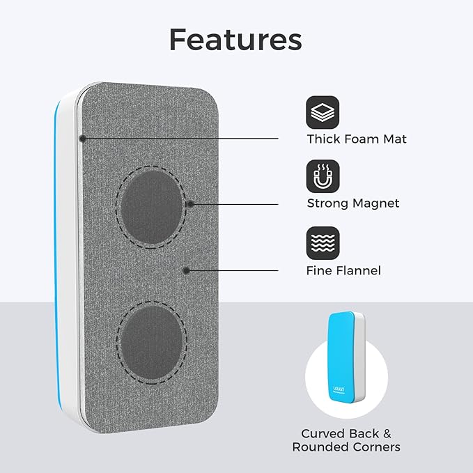 loukin Magnetic Dry Erase Eraser, Whiteboard Eraser, Glass Board Remover, 3.4 fl oz Whiteboard Cleaner Included, for Classroom, Home and Office Use (Blue)