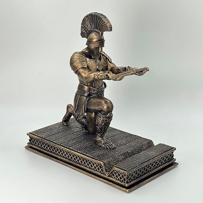 Roman Warrior Pen Holder knight Desktop Organizer and Accessories Resin Pen Holder as Gift with Short Swordfor Office and Home (Antique Bronze)