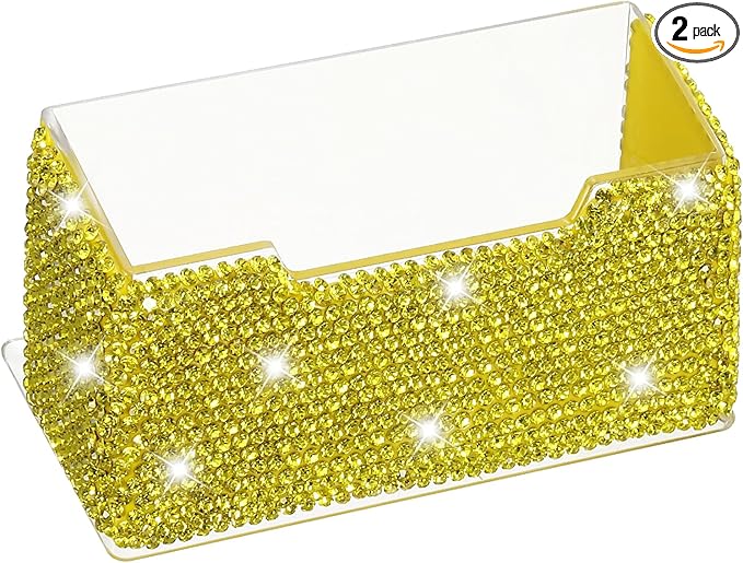 PATIKIL Rhinestone Business Card Holder, Crystal Business Card Holders Bling Business Card Organizer Display Stand for Desktop Desk Office Exhibition, Yellow