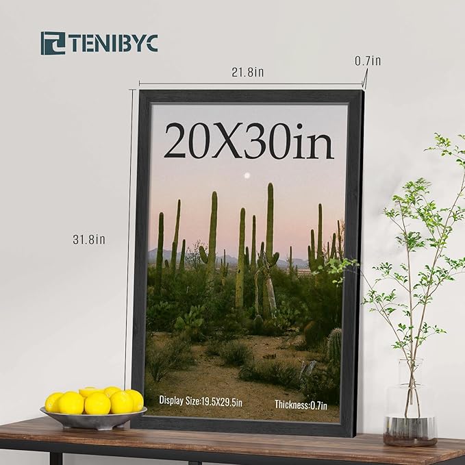 20x30 Poster Frames Set - 3 Pack - Black Solid Wood Picture Frame - Exclusive Woodgrain - Rooms, Offices, Gallery, Studio, and Hallway, Wall Display Decor