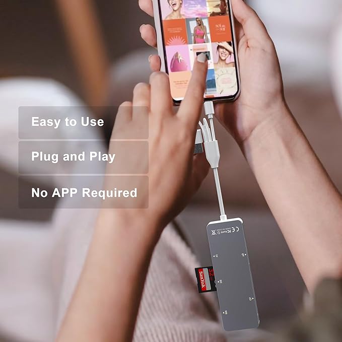 Aluminum 5-in-1 Memory Stick Pro Duo Adapter for iPhone/PC/Android, Lightning USB C USB A Multi Card Reader for SD/TF/CF/MS/XD Cards, High-Speed Data Transfer for Camera/GoPro/Drone