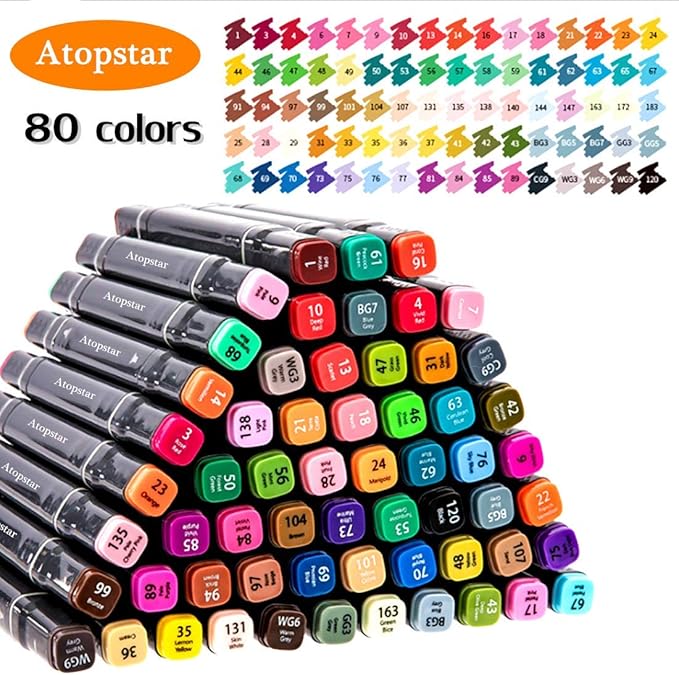 80 Colors Alcohol Markers Artist Drawing Art for Kids Dual Tip Adult Coloring Painting Supplies Perfect Boys Girls Students Adult(80 Black Shell)