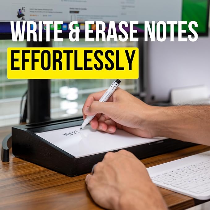 Dry Erase Desk Organizer - 16.2"x6.7"x2" with 3 Markers and 1 Eraser, KAHJIN Black Bamboo Desktop Dry Erase Board - Aesthetic Small Whiteboard for Desk Accessories at Home, Office, Cubicle, or School