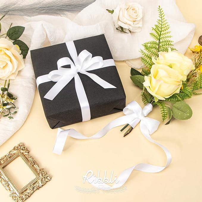 Ribbli White Satin Ribbon 5/8 inch x Continuous 25 Yards,Double Faced Satin Use for Craft, Gift Wrapping, Christmas Ornaments, Hair Bows, Bouquet Bows