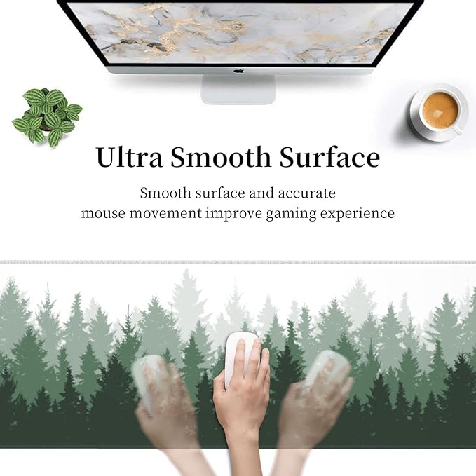 Green Tree Forest Gaming Mouse Pad Non Slip XL Large Mousepad Stitched Edge Rubber Base Desk Mat for Laptop PC Computer