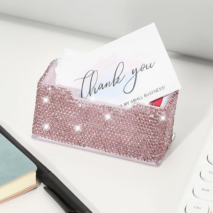 PATIKIL Rhinestone Business Card Holder, Crystal Business Card Holders Bling Business Card Organizer Display Stand for Desktop Desk Office Exhibition, Purple