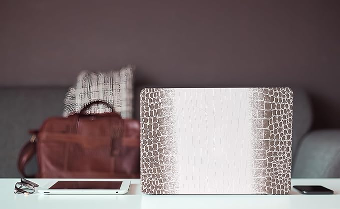 KEROM Compatible with Crocodile MacBook Air 13 Inch Case 2025-2022 M4 M3 M2 A3240 A3113 A2681, Textured Elegant Luxury Aligator Skin Snakeskin PU Leather Hardshell Case & Keyboard Cover, Brown White
