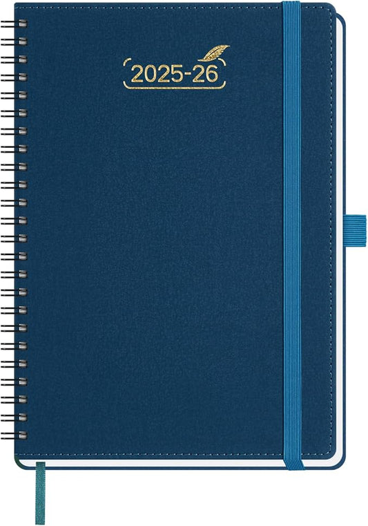 BEZEND Weekly Planner 2025-2026 with 2 Columns, 5.8" x 8.5" Academic Calendar 18 Months (Jul 25-Dec 26) Life Work Appointment Book with Monthly Tab, PU Leather Softcover Spiral - Prussian Blue