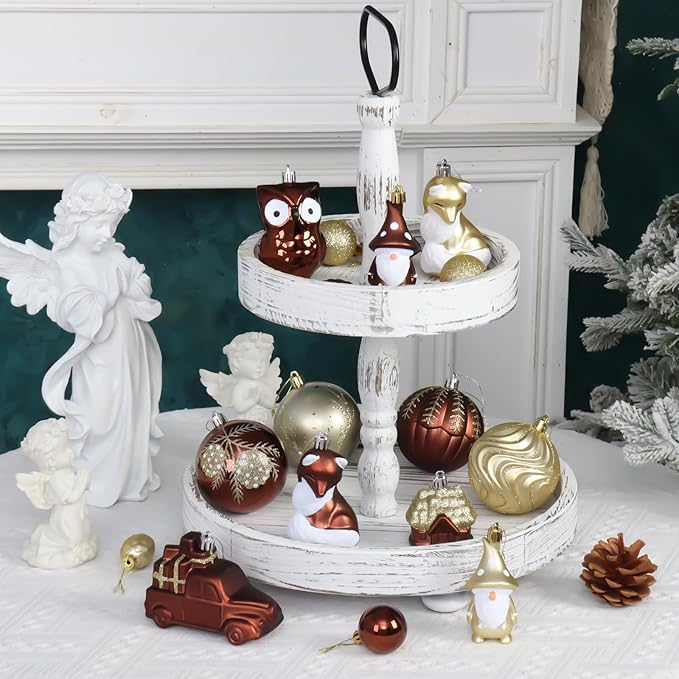 75PCS Brown and Gold Christmas Ornaments Set, Shatterproof Autumn Christmas Tree Ornaments, Assorted Hanging Ball Ornaments for Xmas Trees, Holiday, Thanksgiving, Party Decor(Brown & Gold)