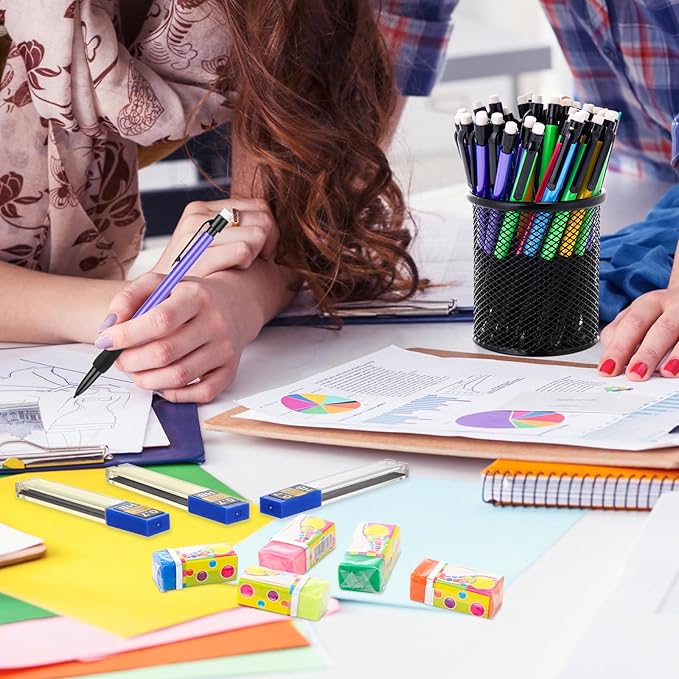360 Pcs 0.7mm Mechanical Pencils Bulk Set Include 120 Mechanical Pencil 120 HB Lead Refills 120 Erasers for Art Office Classroom School Student Writing Drawing Sketching Supplies
