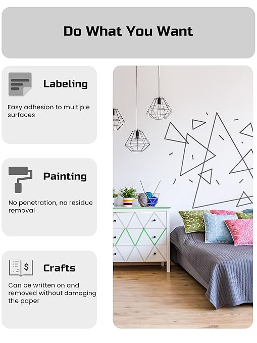 Lichamp Blue Painters Tape, 1 Pack 1.9 inch by 55 Yards Paper Tape, Blue Tapes for Crafts Arts