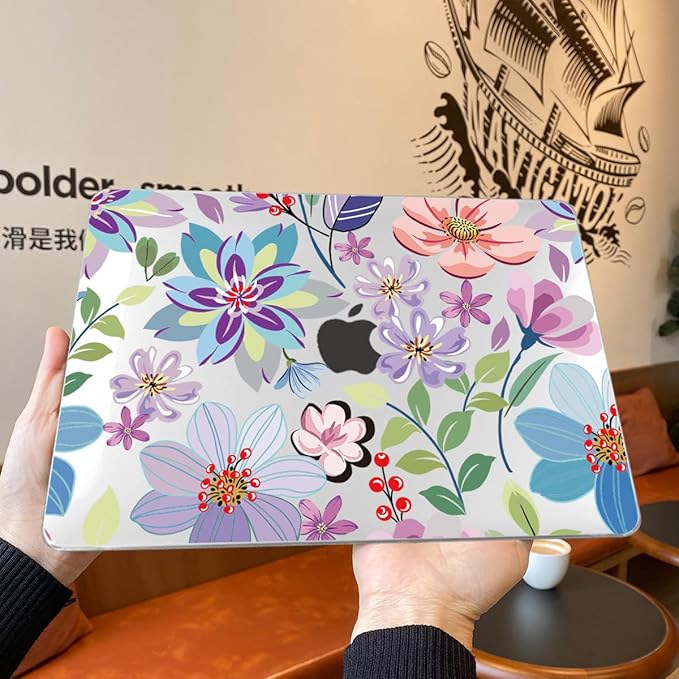 Teryeefi Case for MacBook Pro 16 inch M4/M3/M2/M1 Pro Max 2025-2021 Release (A3403/A3186/A2991/A2780/A2485), Laptop Hard Shell with Keyboard Cover & Screen Protector & Type C Adapter, Flower 104