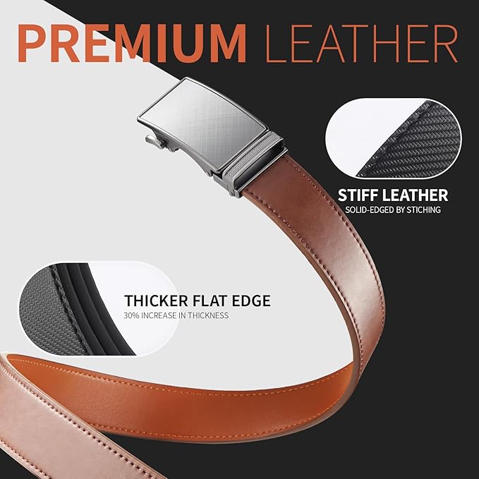 Zitahli Ratchet Belt for Men - 2 Packs Leather Mens belt For Gift Men Dress and Casual,Trim to Fit
