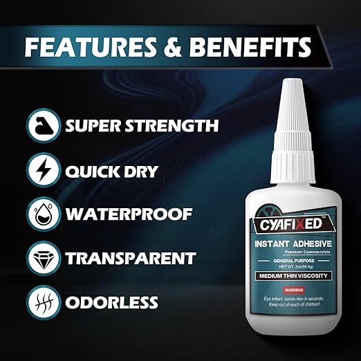 Super Glue Liquid, Instant Clear Cyanoacrylate Medium Thin Viscosity Adhesive, Food Safe CA Glue for Shoe Repair Leather Ceramic Plastic Glass Metal Wood Aquarium Porcelain Rubber Pottery Model Craft