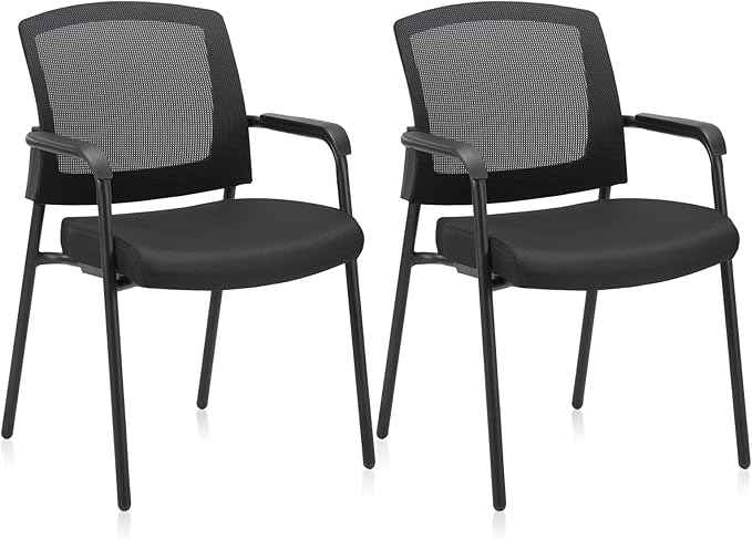 CLATINA Office Reception Guest Chair Mesh Back Stacking with Ergonomic Lumbar Support and Thickened Seat Cushion for Waiting Conference Room Black 2 Pack