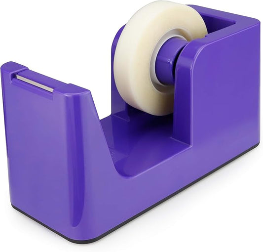 ABEL SimpleWork Desktop Tape Dispenser, Purple, 1 in Core, Non-Skid Weighted Base, Tape Cutter for Office, Home, School, and Crafts