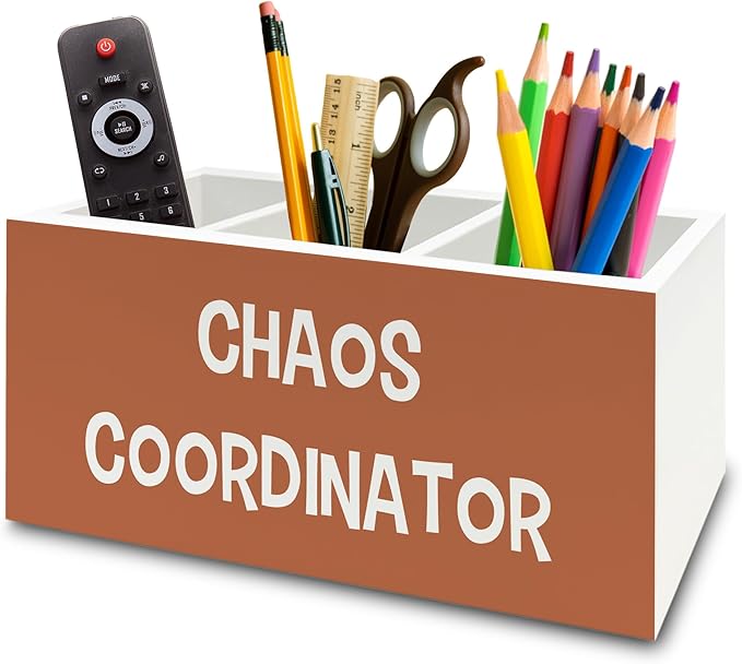 Chaos Coordinator Orange Pen Pencil Holder Organizer for Desk, Thank You Gifts for Women Men Coworkers Boss Leader Manager, Appreciation Gifts Wooden Box Sign for Office Tabletop Decorations