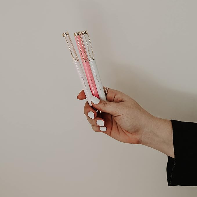 Sweet Water Decor Metal Boss Lady Pen Set - Gifts for Bosses, New Jobs, Graduation, Pens for Women Journaling - Medium Ballpoint Pens with Black Ink - Refillable Three Piece Pen Set