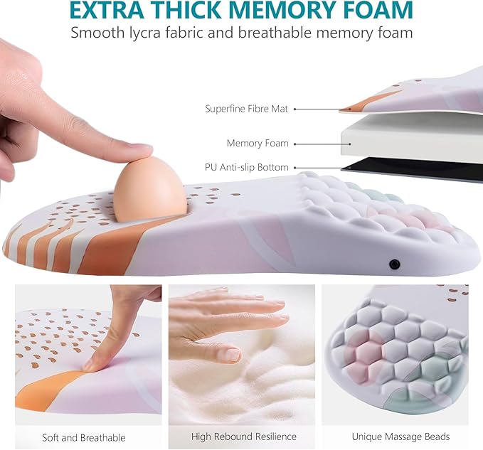 Mouse Pad Wrist Support, Ergonomic Mouse Pad with Wrist Rest, Comfortable Computer Mouse Pad for Laptop, Pain Relief Mousepad with Non-Slip PU Base Tropical Leaves