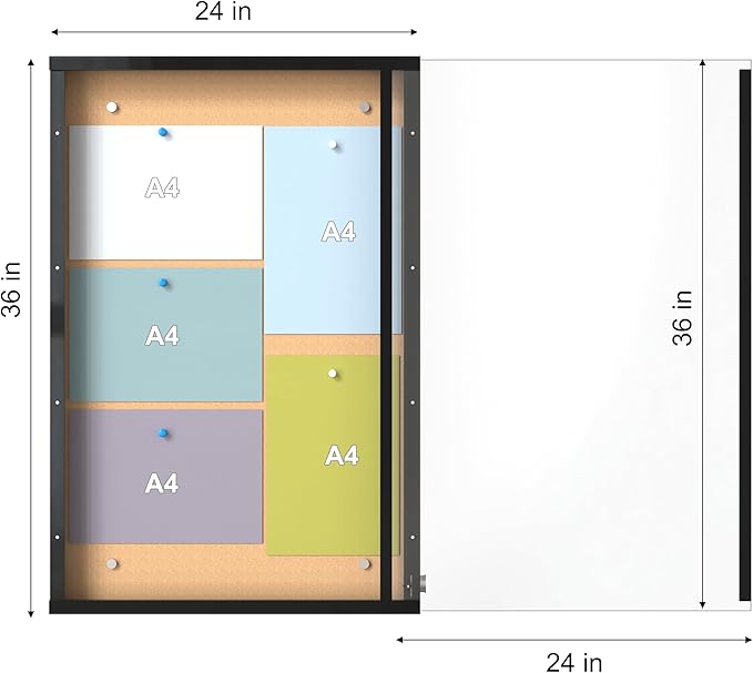 36 x 24 in Waterproof Outdoor Bulletin Board Lockable Wall-Mounted with Cork Backing, Ideal for Schools, Offices, and Restaurants